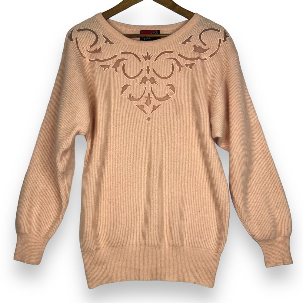 Crescendo Hi Note Knits‎ Sweater Lambswool Angora Soft Ribbed Pink Cutout M